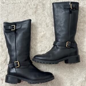 Fendi Rabbit Fur Lined Motorcycle Boot Moto Black Leather Gold Hardware